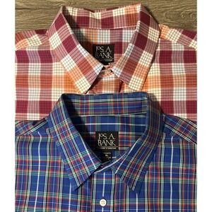 Lot Of 2 JoS A Bank Traveler's Collection Tailored Fit L/S Button Shirts Size XL
